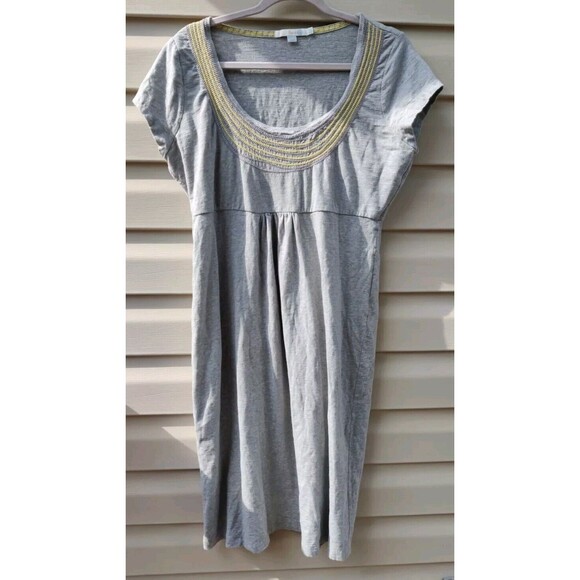 BODEN Womens Gray T-Shirt Dress Embroidered Yellow Empire Waist US 12 L Long - Picture 2 of 9